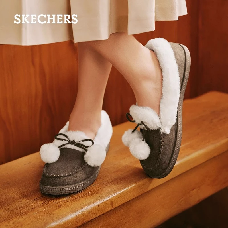 Skechers斯凯奇奶贝鞋秋冬女鞋软底单鞋加绒保暖懒人豆豆鞋169000