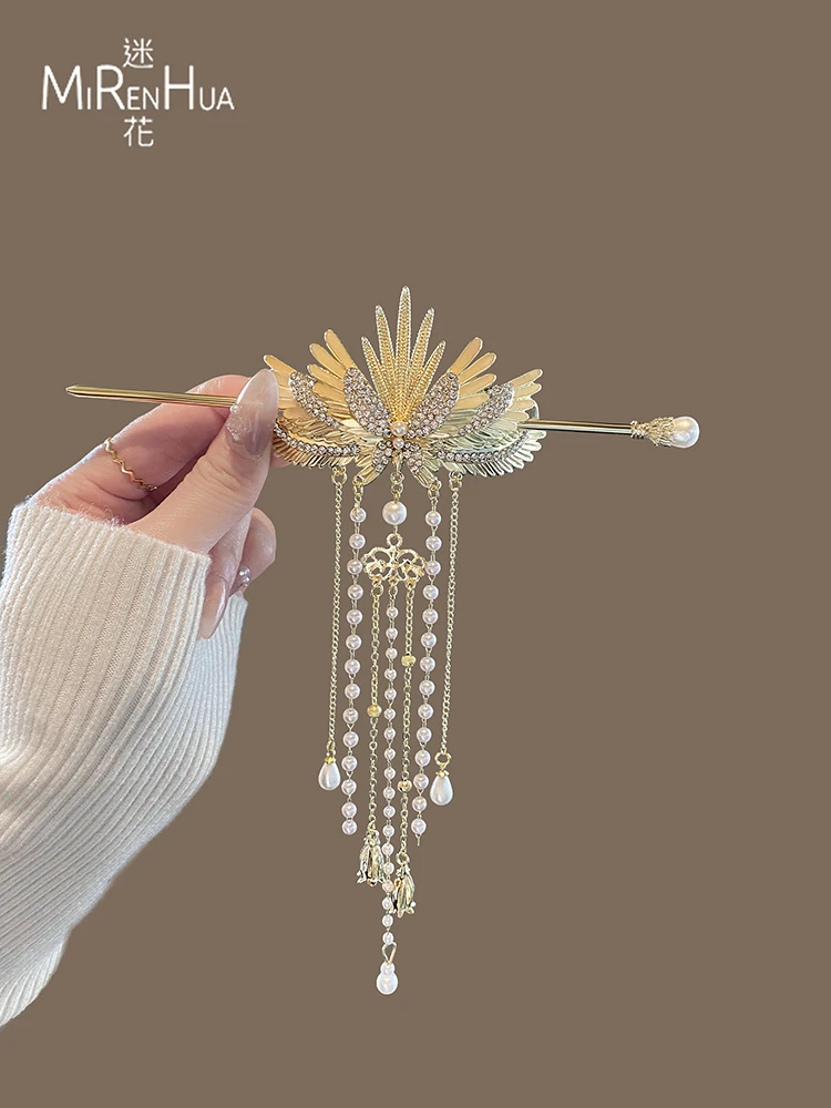 珍珠流苏古风发簪女新款小众设计新中式发钗后脑勺高级感盘发簪子
