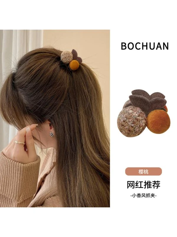 小香风樱桃发夹女后脑勺半扎发抓夹发卡夹子头饰气质发饰发量少