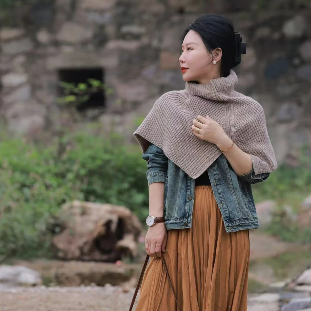 【那尚新品】秋冬休闲百搭高领套头披肩