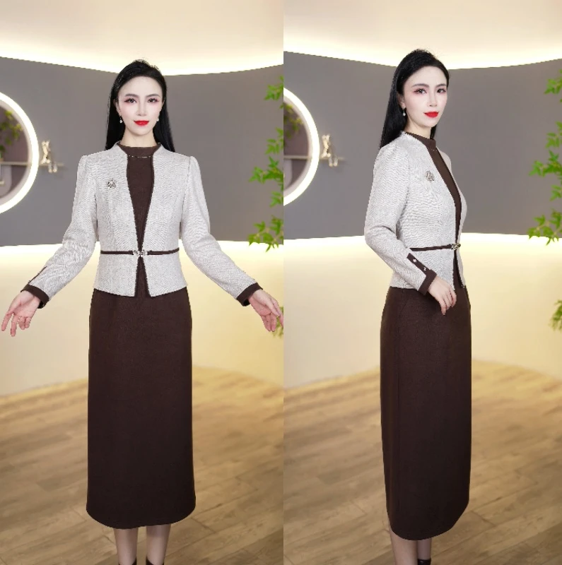 2024秋冬新款时尚气质修身百搭假两件连衣裙6003