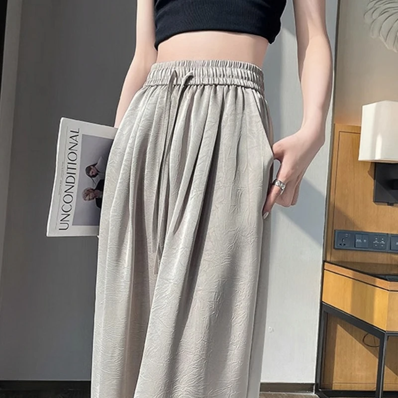 醋酸冰丝阔腿裤女夏季薄款2024年新款高腰垂感小个子防晒凉凉裤子