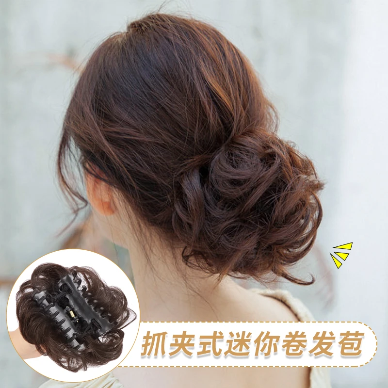 丸子头假发卷发发圈汉服盘发蓬松古装头饰假发假发花苞头仿真抓夹