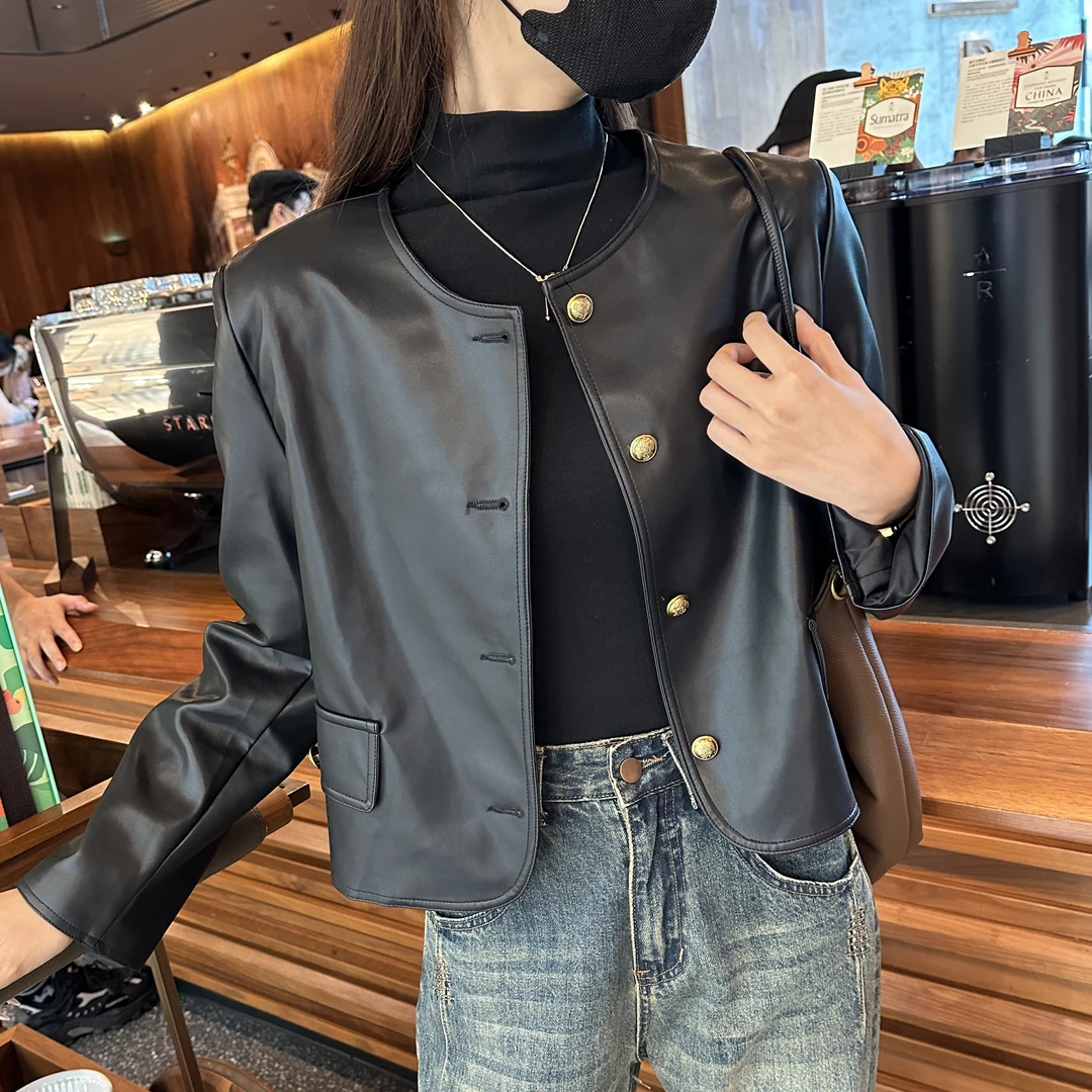 6697黑色小香风皮衣外套女春秋2024新款气质爆款pu皮夹克