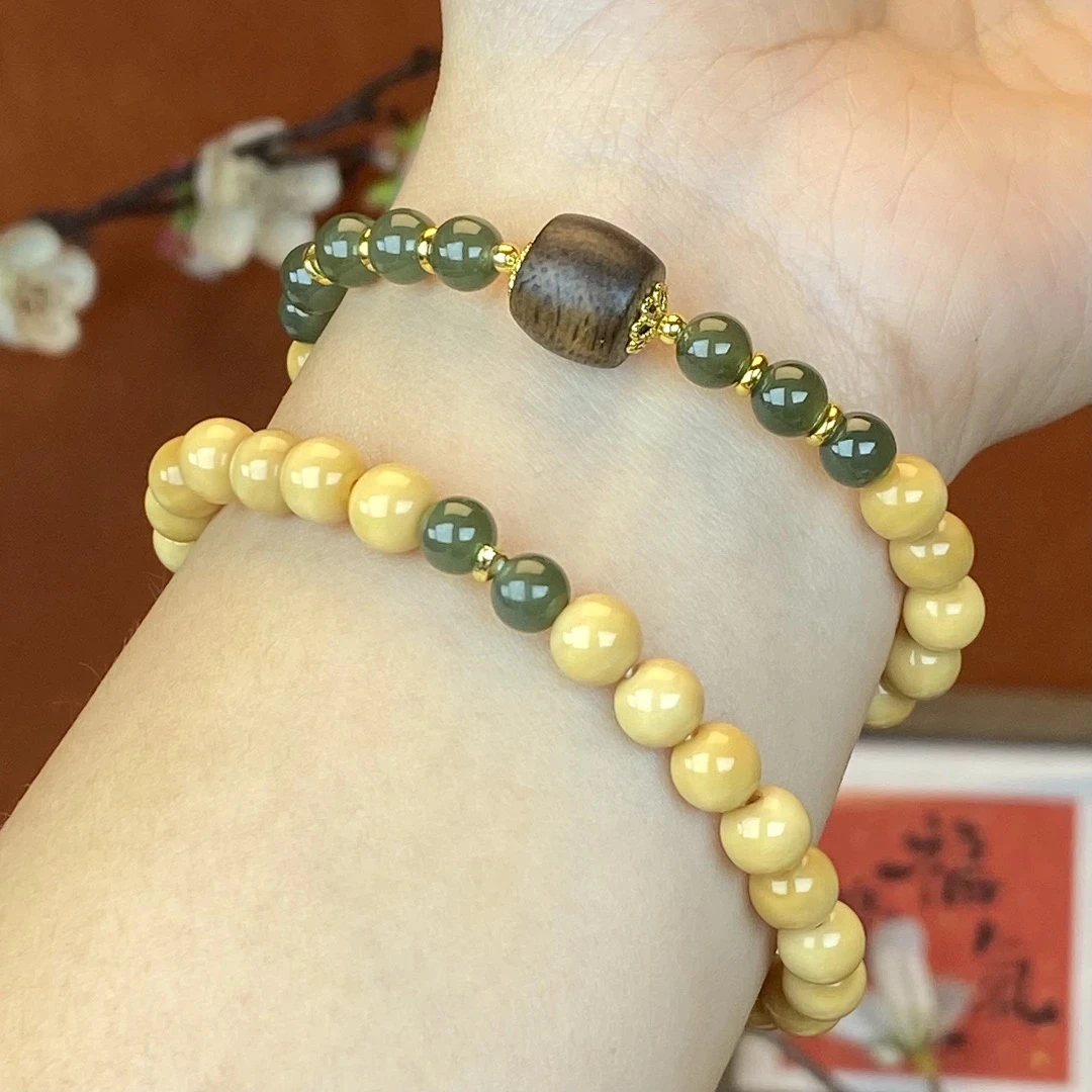6～7龙脊菩提搭配和田玉双圈手串