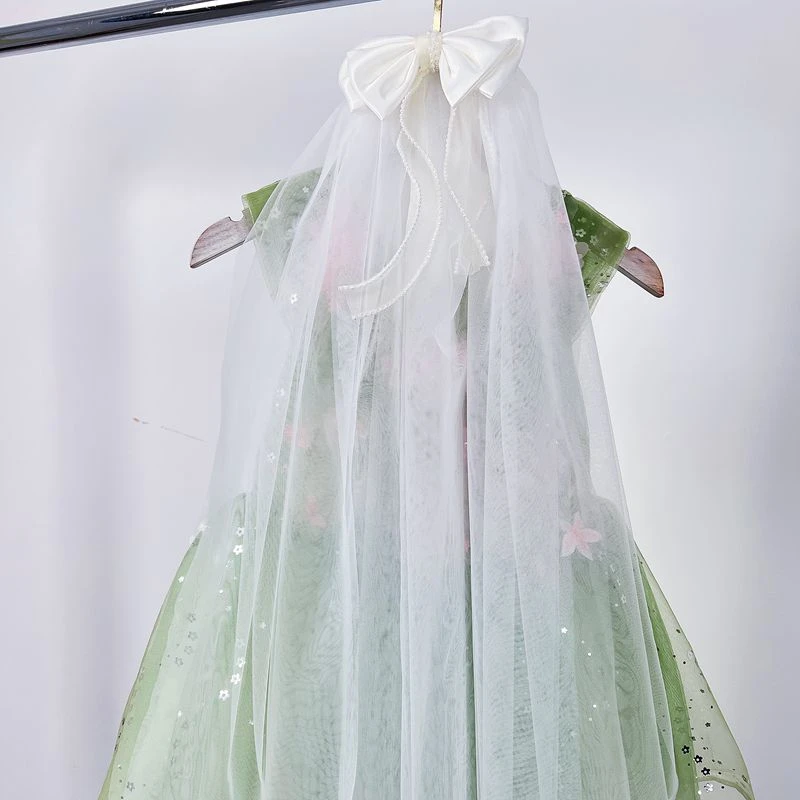 儿童超仙头饰女童蝴蝶结头纱白色网纱发夹