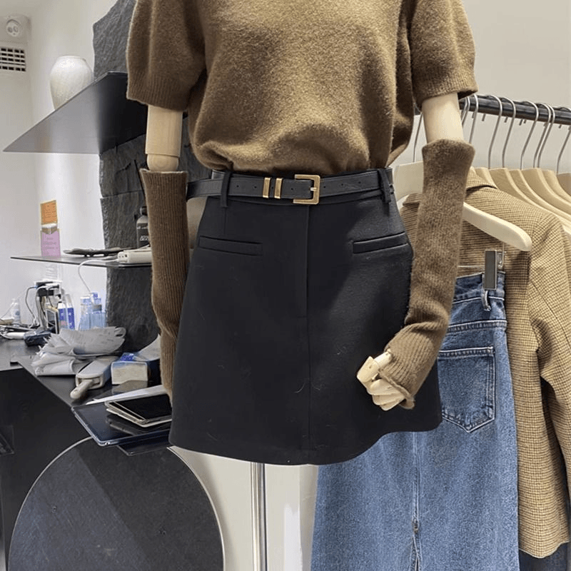 毛呢半身裙女秋冬韩版新款高腰显瘦复古气质百搭包臀字裙短裙子