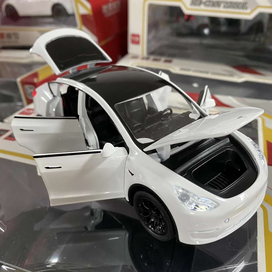 全开门1:32特斯拉合金车声光回力车儿童玩具