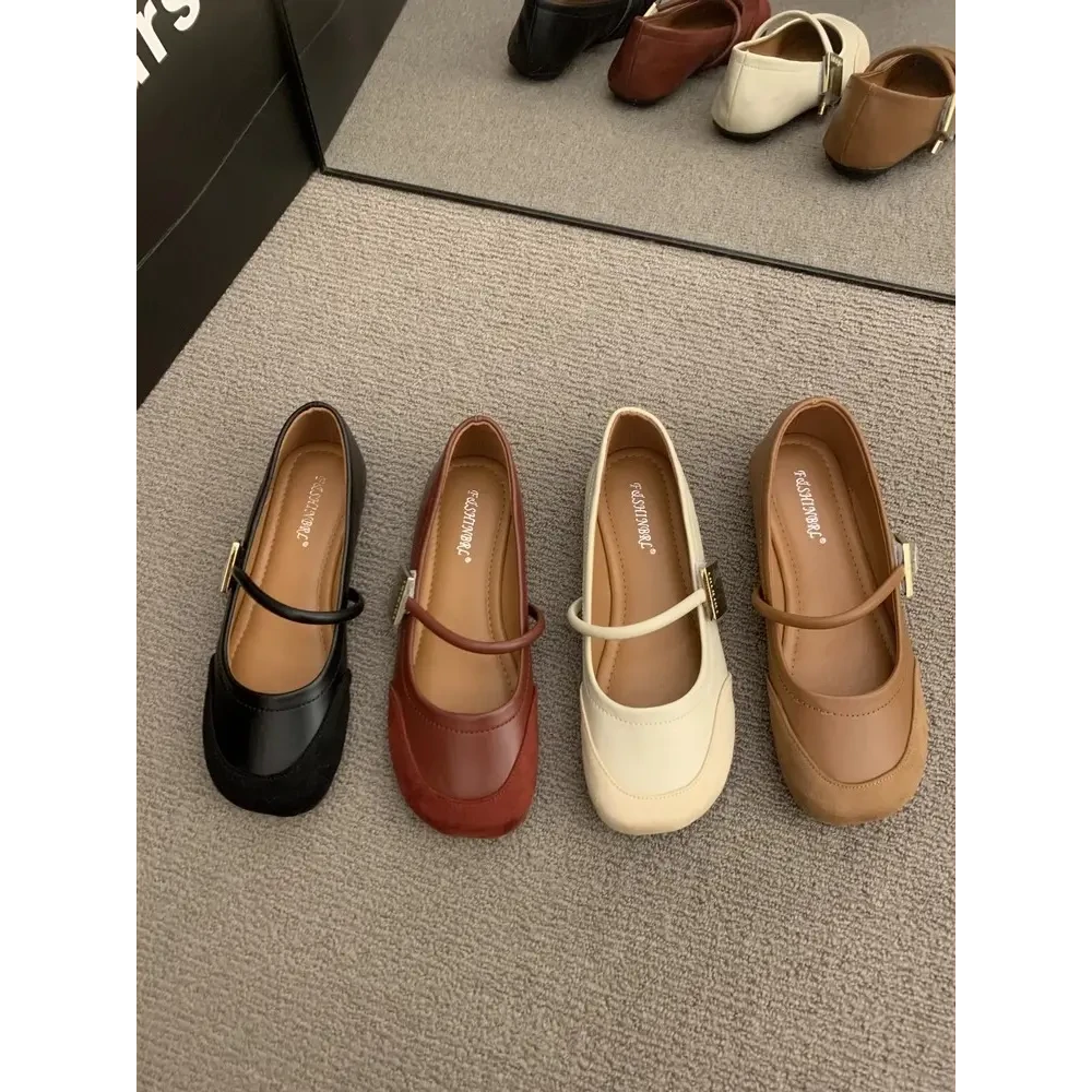 玛丽珍鞋女鞋2024年春秋新款圆头软底软面一字带浅口法式单鞋