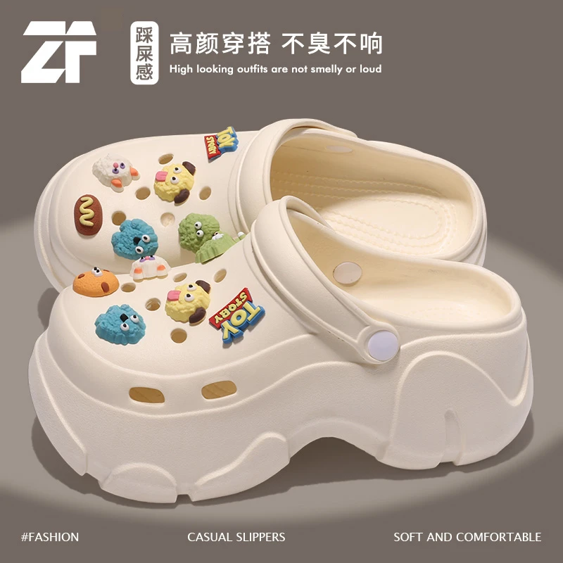 洋山公羊2025夏季厚底增高洞洞鞋女镂空可爱卡通拖鞋包头防臭凉鞋
