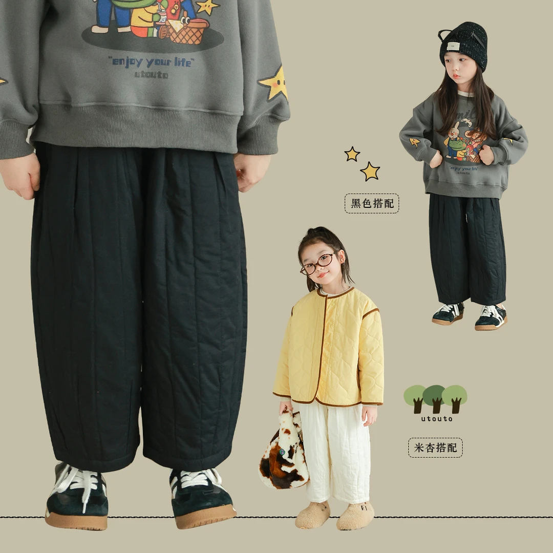 utouto大耳象女童竖条棉裤2024冬季新款2410043