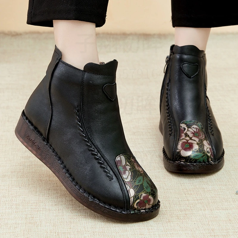 A991真皮英伦风秋冬休闲百搭冬款圆头复古马丁靴加绒防滑平底舒适