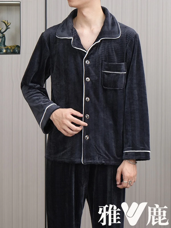 V/雅鹿海岛绒高品质睡衣男女2024春秋加厚富贵绒可外穿保暖家居服