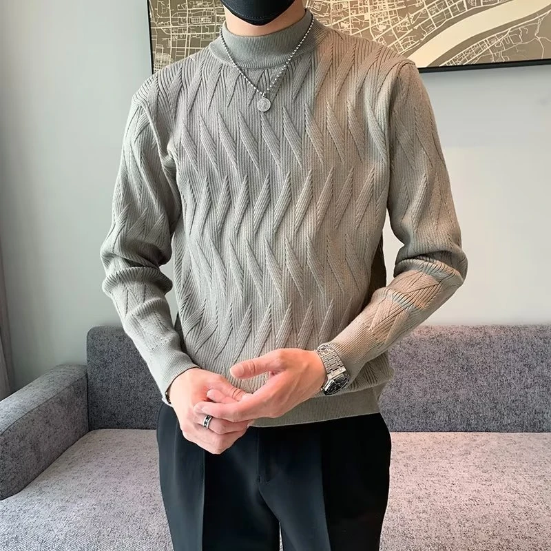 迈肯迪秋冬季半高领毛衣男修身百搭毛衫男士休闲内搭打底中领针织