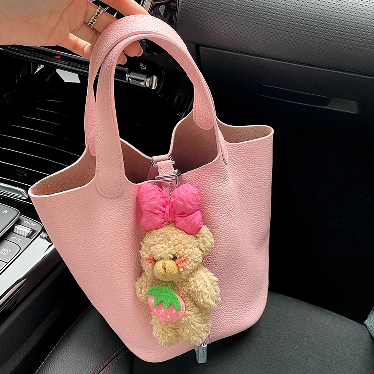 真皮菜篮子水桶包2024新款头层牛皮手提包时尚通勤包大容量妈妈包