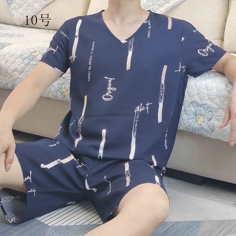 爆款夏季男士棉绸家居服男高档绵绸睡衣男薄款不起球棉绸睡衣男