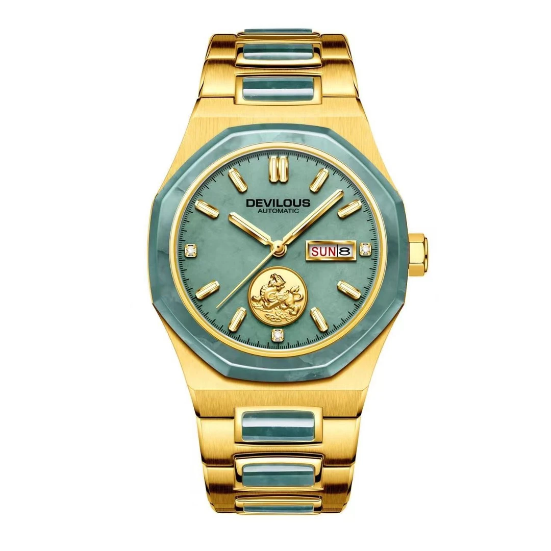 【金铭专属】DEVILOU【翡翠金麒麟】机械男腕表-TXW