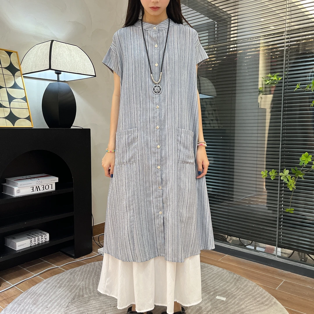 夏季简约百搭宽松薄款遮肉显瘦休闲宽松连衣裙24437