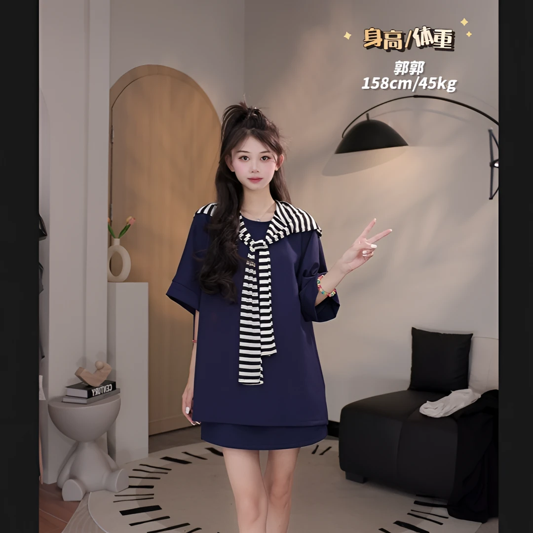 韩系新款净版休闲高腰裤裙套装潮流宽松高级两件套24711