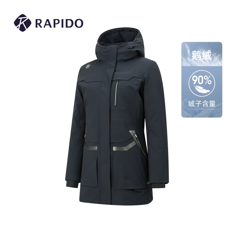 【新品】RAPIDO雳霹道24女士冬季户外运动中长连帽鹅绒服CP4X38X05