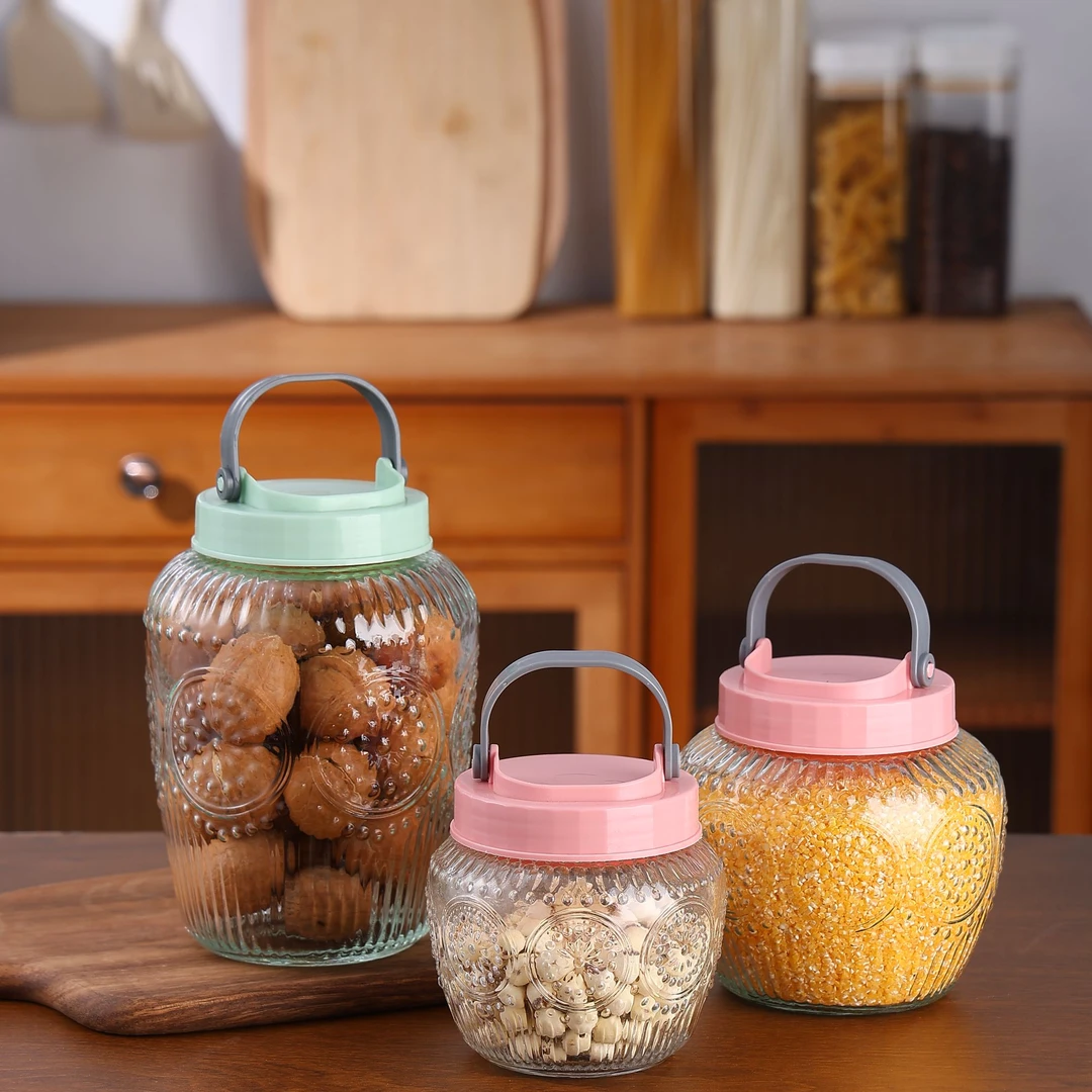 【三件套】家用大容量玻璃密封罐透明泡菜酸菜缸泡酒五谷杂粮储物罐