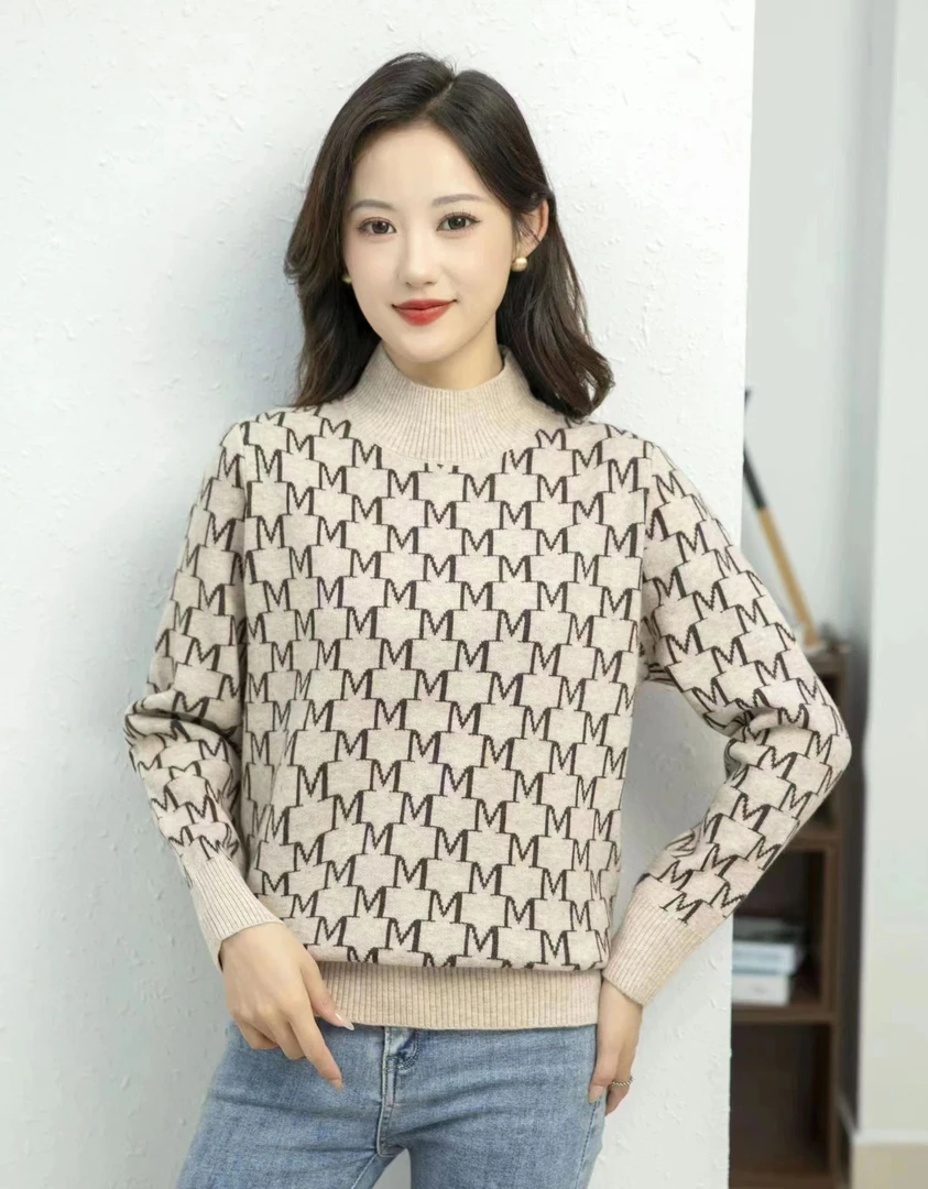 QY 女士时尚百搭提花加厚半高领羊绒衫