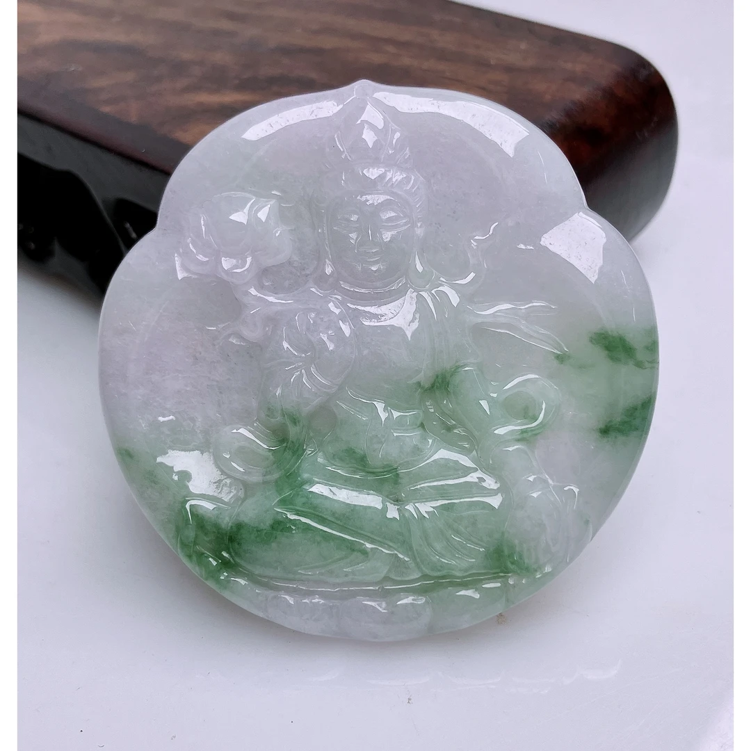 缅甸天然翡翠A货吊坠挂件大势至菩萨本命佛守护神生肖马春彩