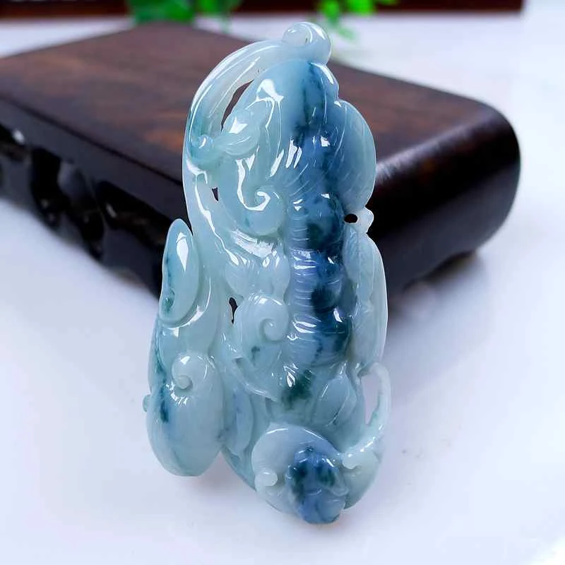 缅甸天然翡翠A货吊坠挂件如意飘花双彩女款中国风复古