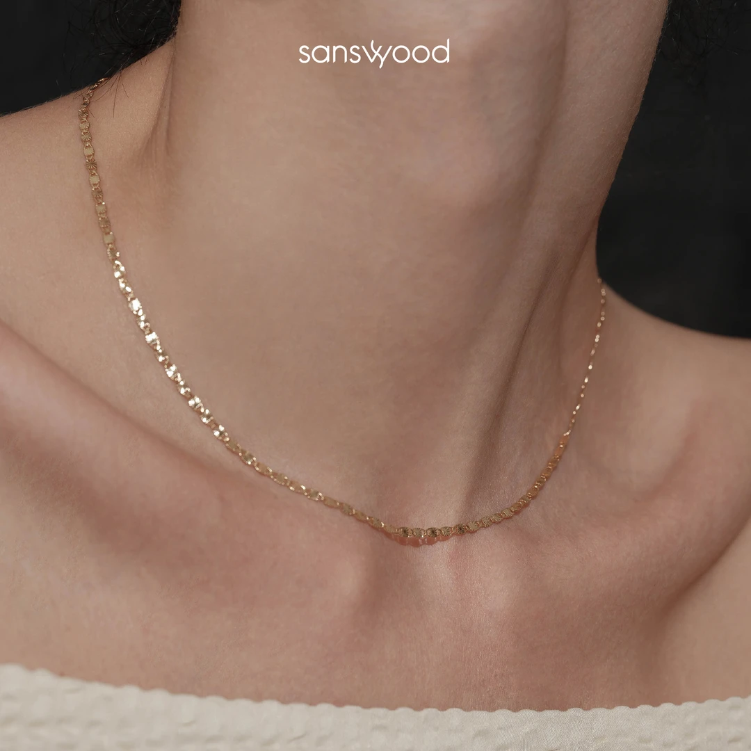 链子925银 sanswood  细闪嘴唇链素链简约通勤叠戴项链女