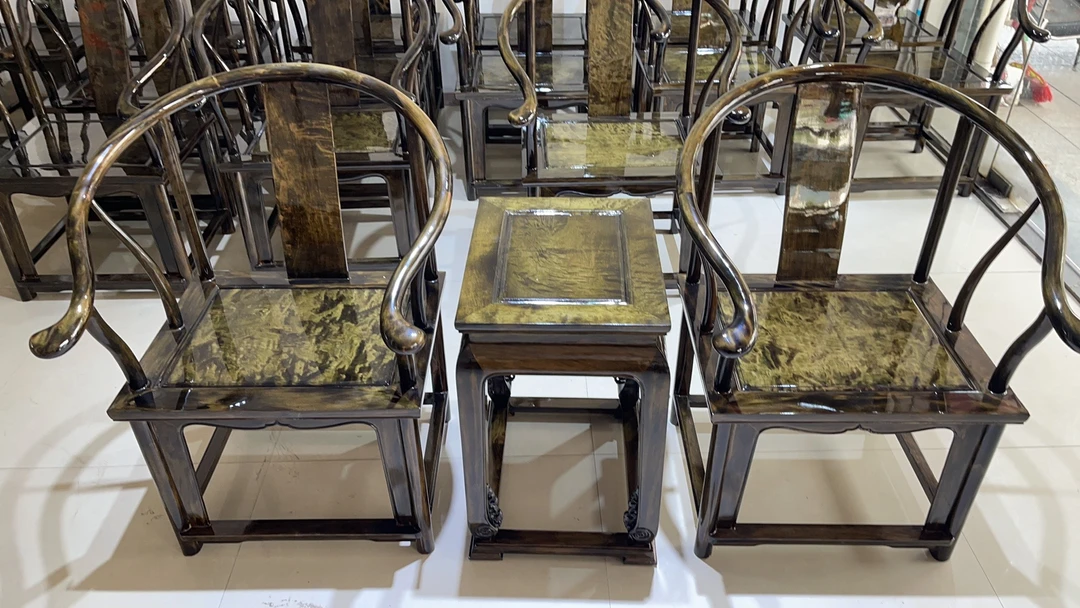 金丝楠木满波纹圈椅明式圈椅三件套