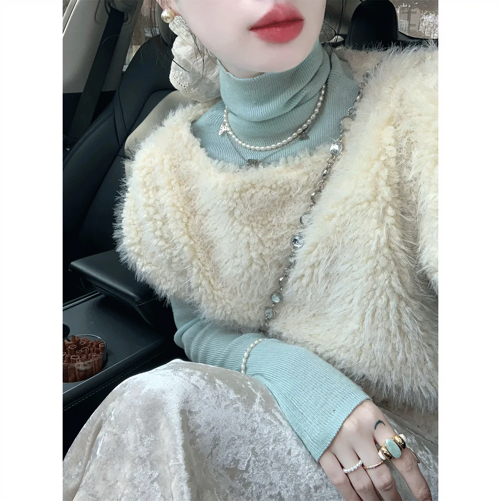 慵懒风秋冬新款设计感短款外套内搭高领上衣女半身裙显瘦三件套装