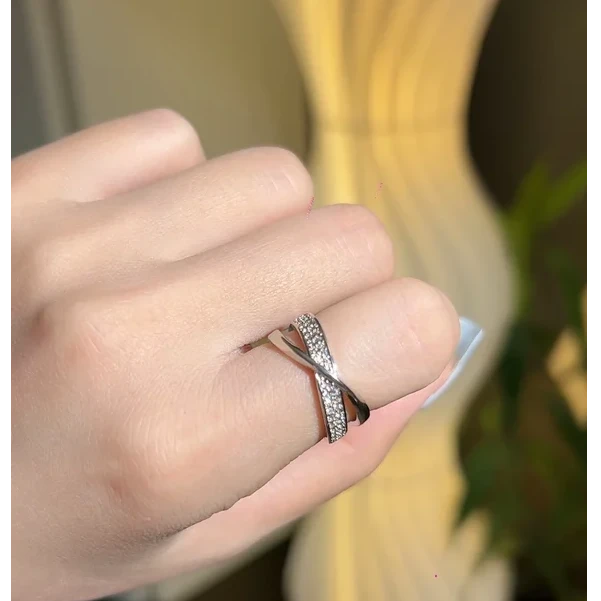 钛钢锆石戒指  个性简约时尚精致高级感X型气质百搭满钻C032-F691