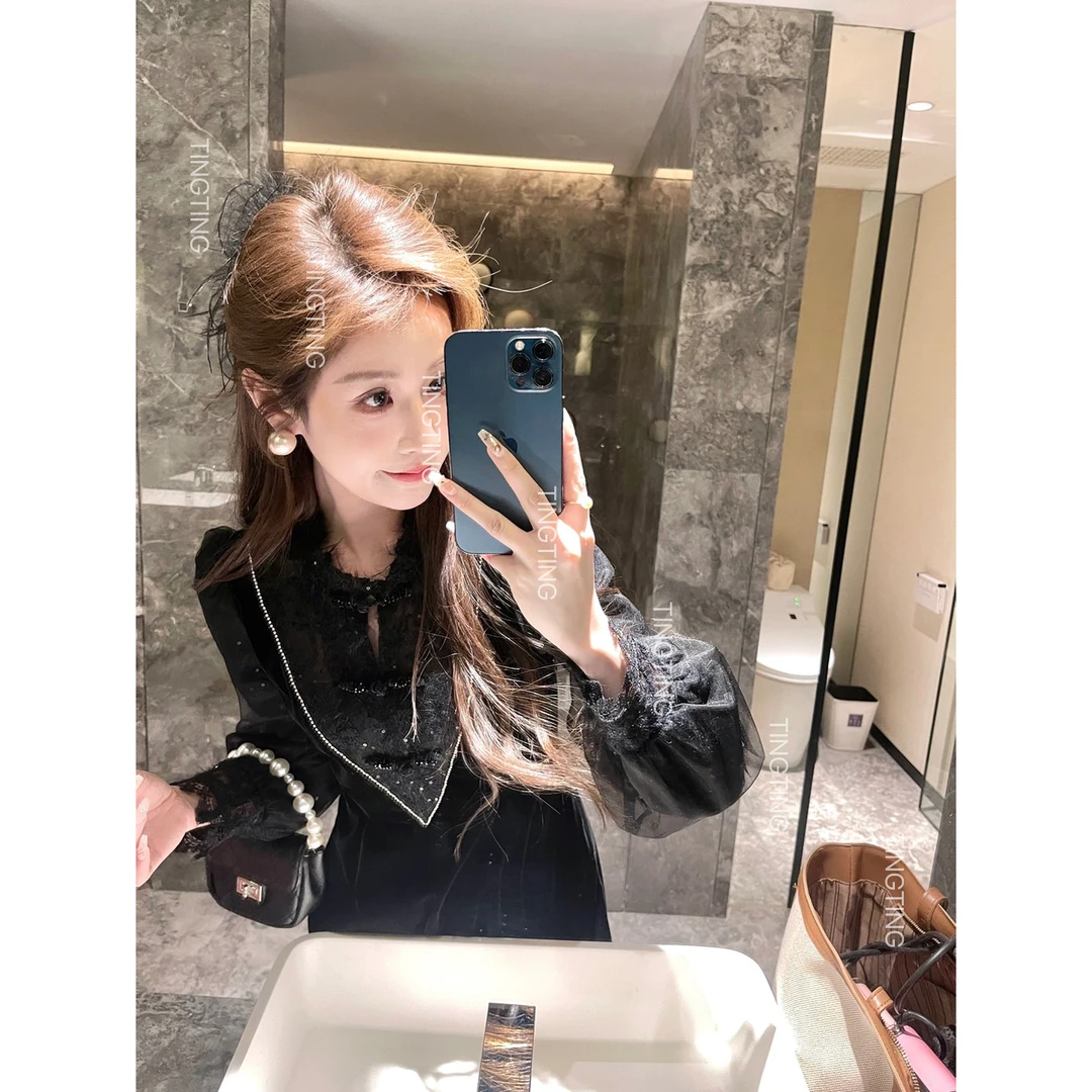【NMIOK】《跨年裙》私服系列！高定盘扣蕾丝丝绒裙23TD220