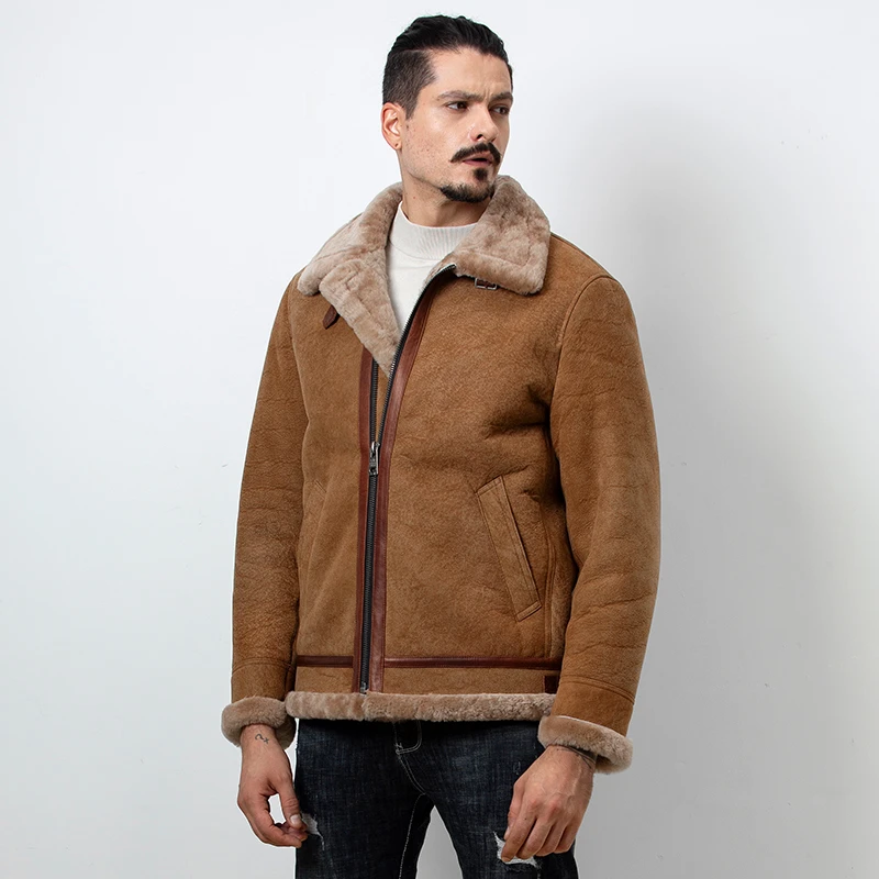 B3真皮皮毛一体男款短款时尚休闲保暖翻领冬季男装