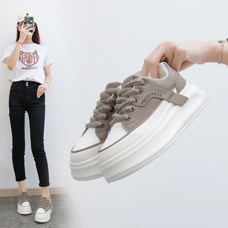 2024秋季小白鞋新款韩版ins女百搭增高厚底复古运动板鞋休闲鞋潮