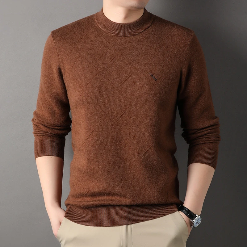 鄂尔多斯市羊毛衫男纯羊毛新款冬季加厚高档休闲圆领宽松保暖毛衣