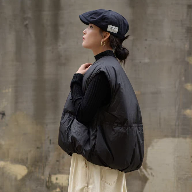 【谜洛】 M秋冬休闲圆领羽绒马甲女宽松显瘦廓形鸭绒背心外套马夹