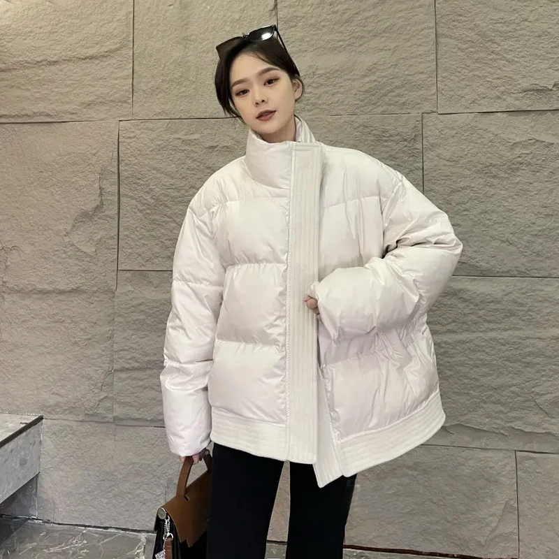 【谜洛】欧洲站立领拼接毛呢拉链90白鸭绒新款欧货设计感面包服女