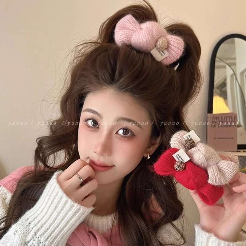 巨甜~可爱毛线蝴蝶结发夹女后脑勺丸子头抓夹大号高级感夹子头饰