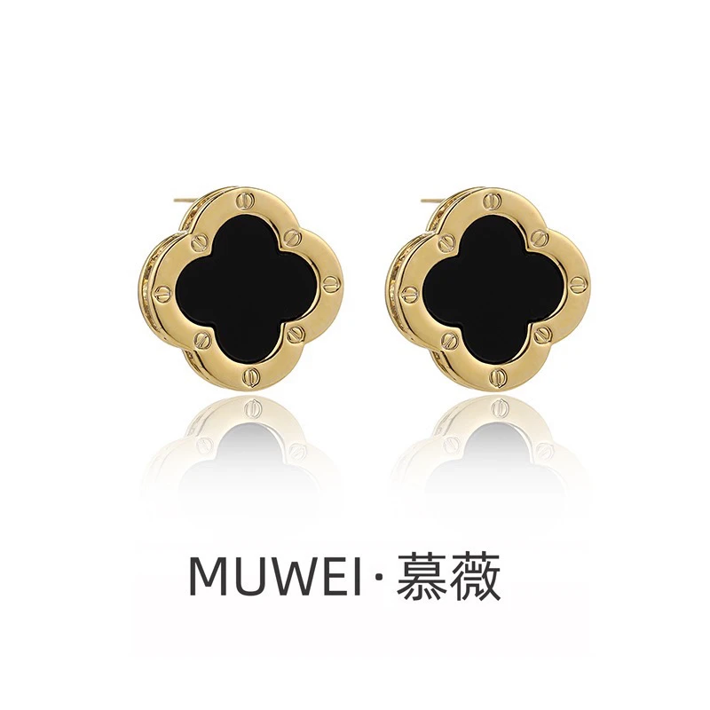 铜合金合成锆石耳饰 时尚简约风轻奢百搭经典款幸运草耳钉E79