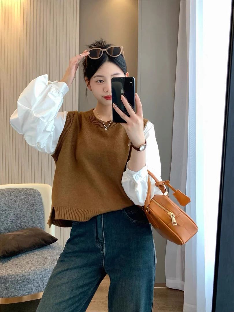 假两件灯笼袖休闲