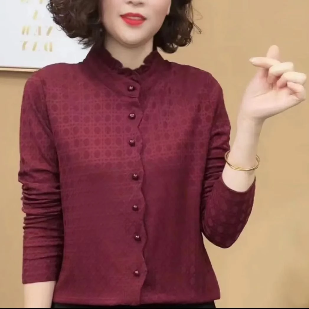 2024新品时尚洋气百搭木耳边长袖套头打底衫女士上衣