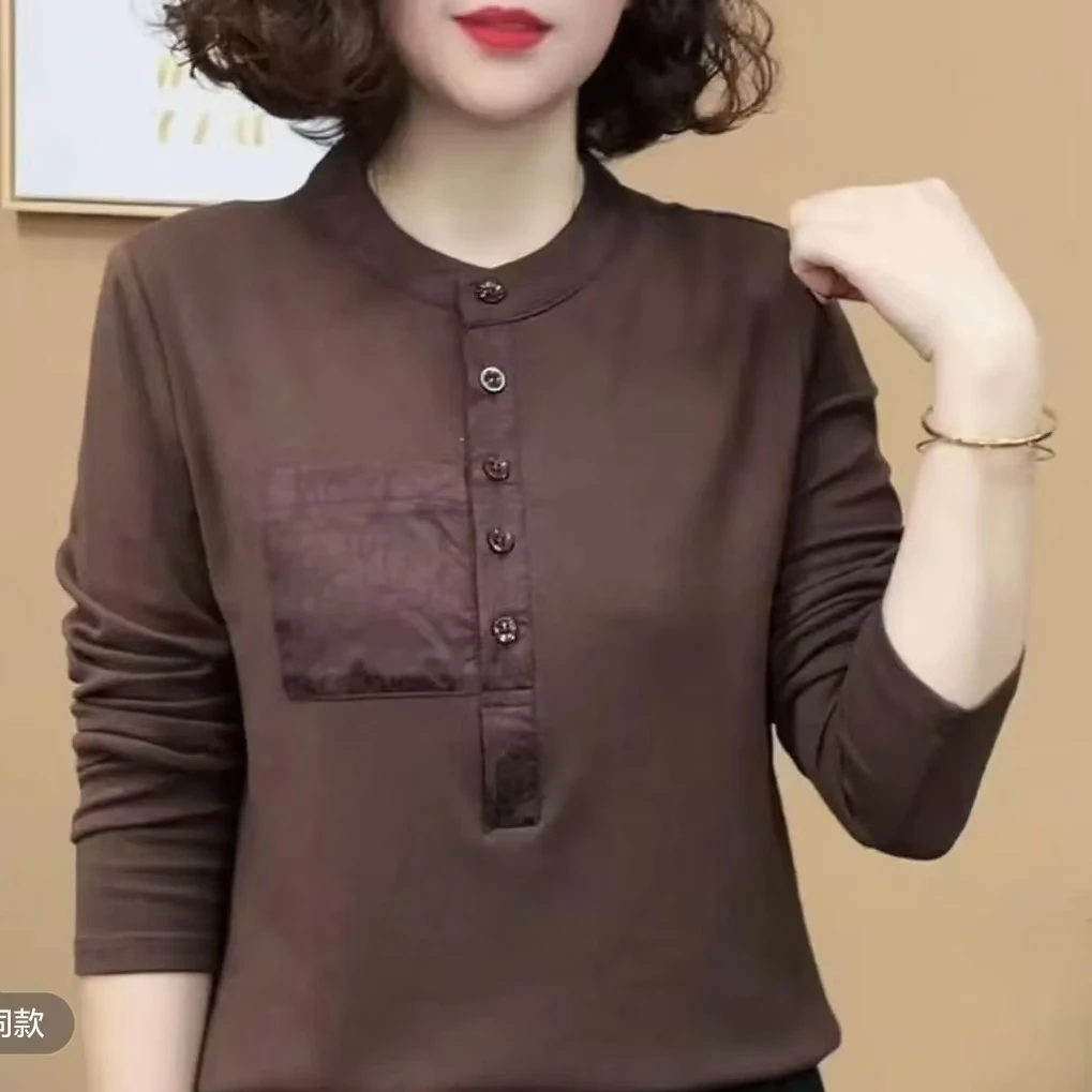 新款2024秋冬纯色休闲时尚洋气妈妈气质减龄长袖小衫上衣外穿遮肉