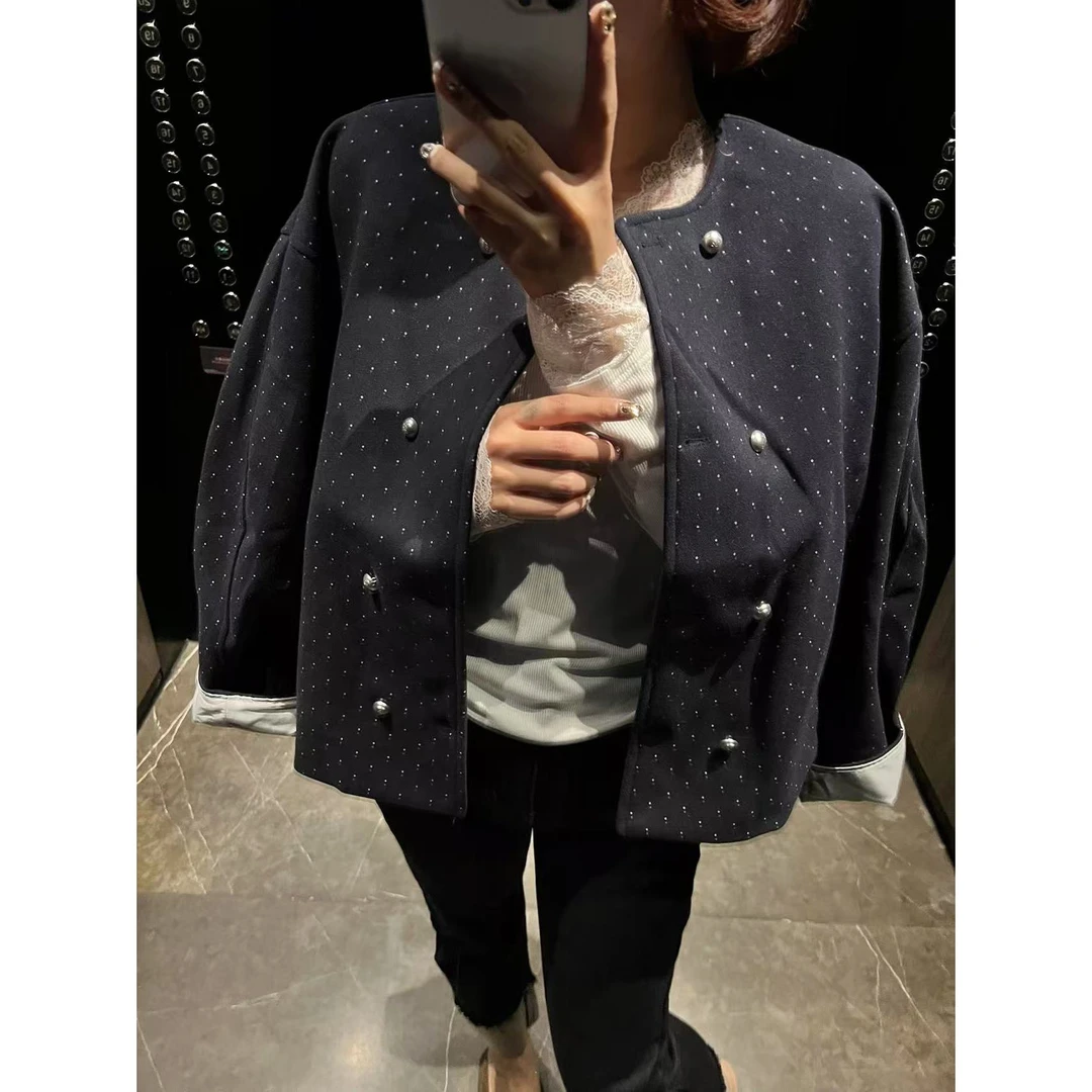 【YFONI】藏蓝波点翻边外套