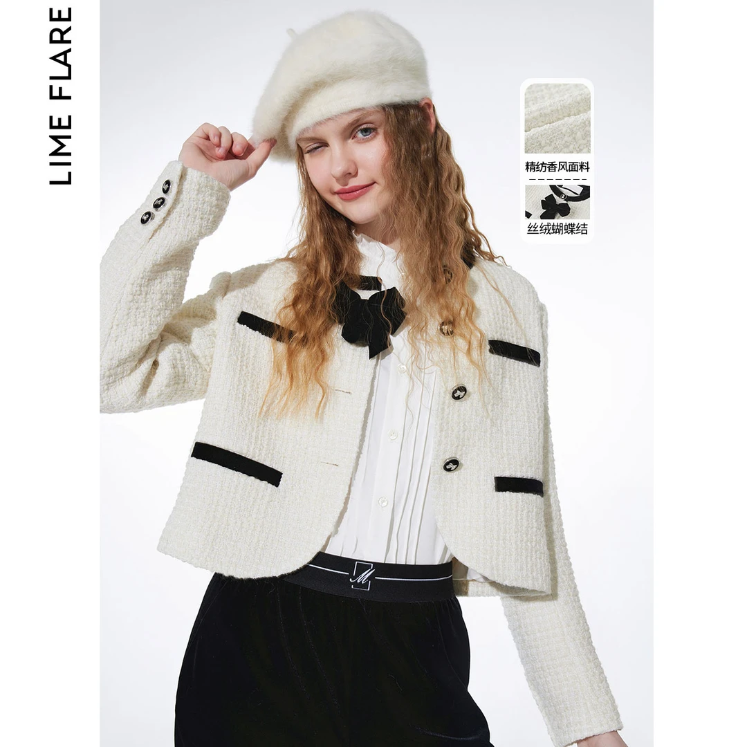 莱茵赫本风复古丝绒拼接短外套冬季高级感短款上衣LMED18WCJ148