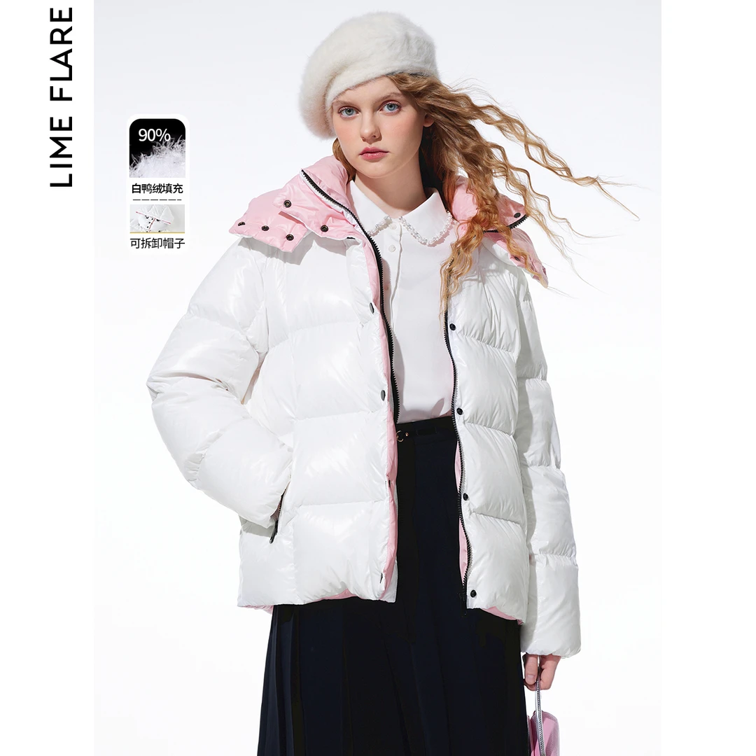 莱茵撞色保暖防寒宽松冬季连帽羽绒服中长款citywarmLMED18OJK283