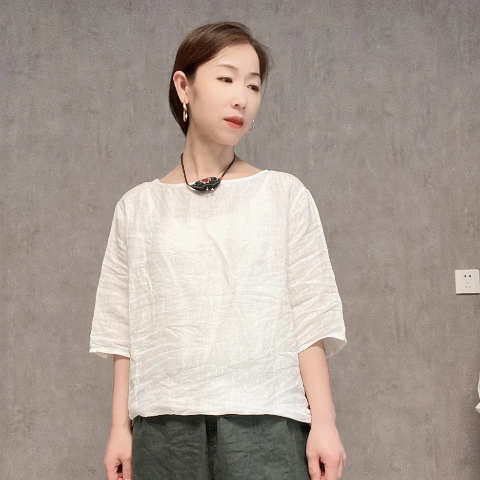 简约百搭显瘦高织高密亚麻套头衫TK008