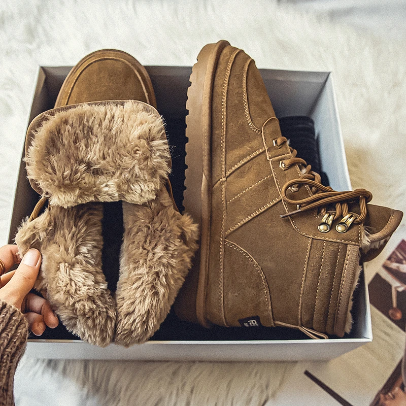 雪地靴男冬季加绒加厚保暖面包鞋高帮防滑真皮棉靴东北户外棉鞋子