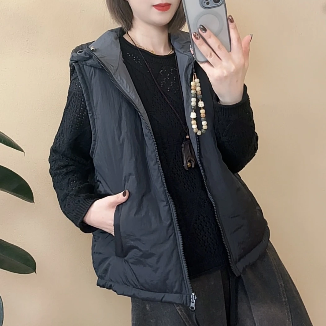 秋季新款双面双穿棉马甲时尚休闲百搭连帽款马夹韩版外穿好看