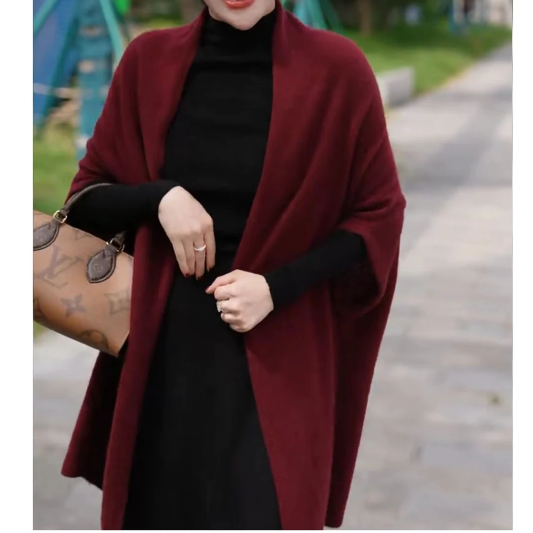 轻奢披肩外套女针织衫开衫蝙蝠衫宽松显瘦气质中长款秋冬上衣X83